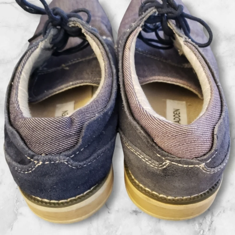 Steve Madden Stoker Blue Denim Leather Lace-up Oxford Size 7